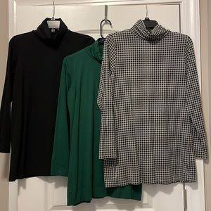 Set of 3 J Jill luxe supima turtleneck tunic black green black gray checkered
